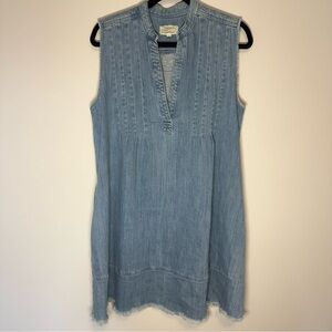 Current/Elliott Blue Denim Sleeveless V-neck Tuck Dress with Pockets Size 2